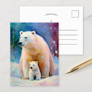 Cartão Postal Ursos Polares de Inverno Arte Moderna