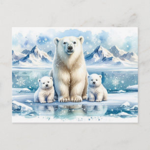 Cartão Postal Ursos Polares e Pintura de Cena de Inverno Nevado