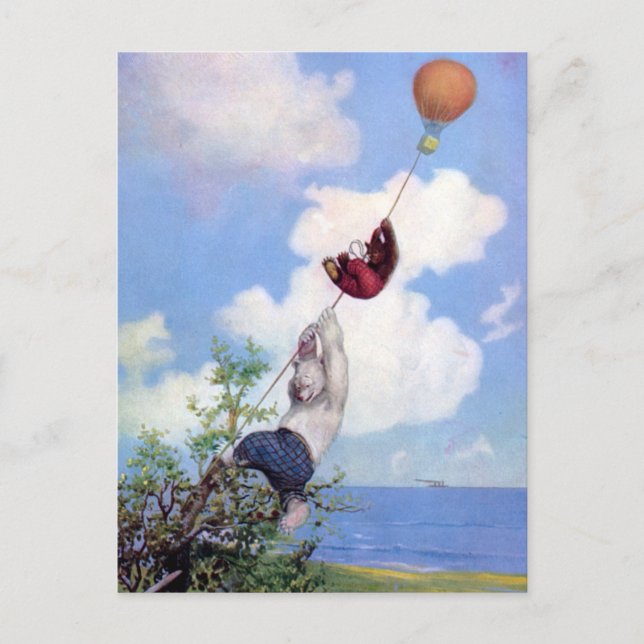 Cartão Postal Ursos Roosevelt Descendem de Balão de Ar Quente (Frente)