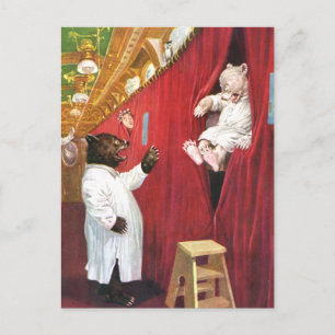 Cartão Postal Ursos Roosevelt num Comboio no Carro Dormindo