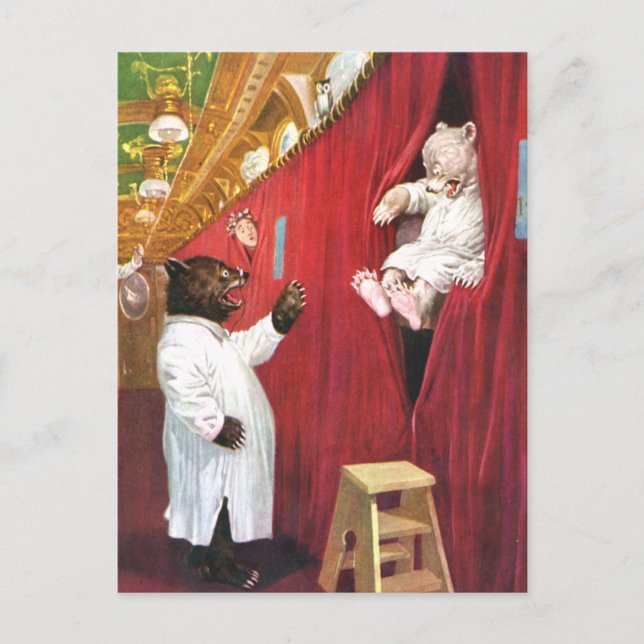 Cartão Postal Ursos Roosevelt num Comboio no Carro Dormindo (Frente)