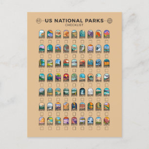 Cartão Postal US National Parks of America Checklist Vintage