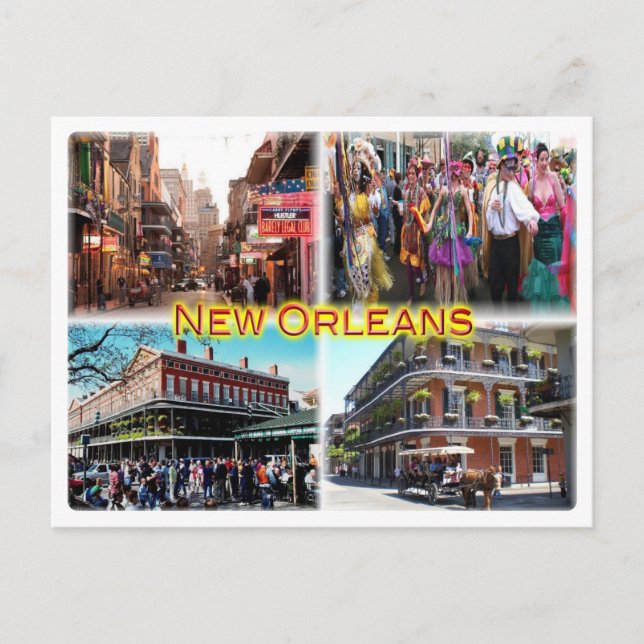 Cartão Postal US New Orleans - Bourbon Street - Mardi Gras - (Frente)