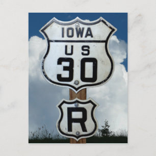 Cartão Postal US Route 30, Iowa, Rare "R" sign, Lincoln Highway