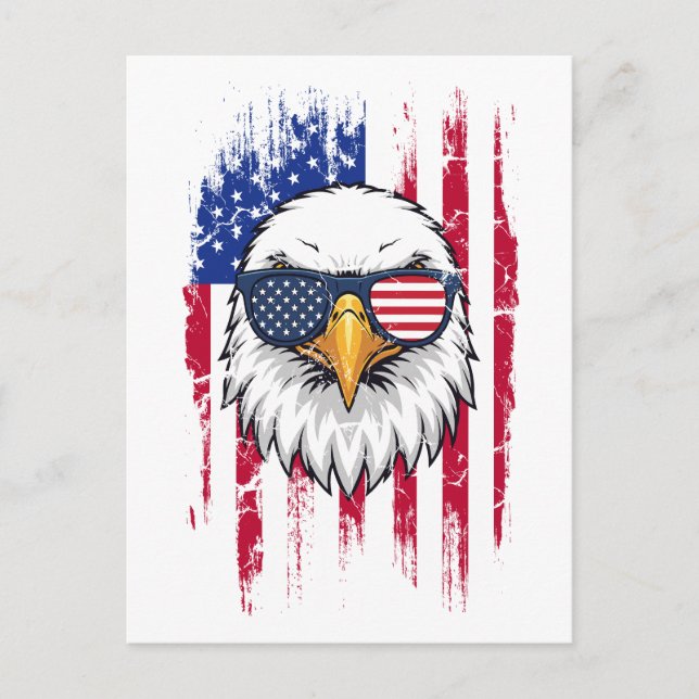 Cartão Postal USA Flag And American Bald Eagle Grunge (Frente)