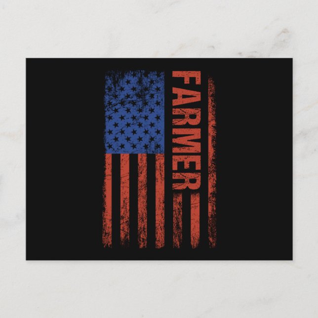 Cartão Postal USA Flag Farmer Farm Farming Ranch Tractor Agricul (Frente)