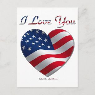 Cartão Postal USA Flag Heart I Love You