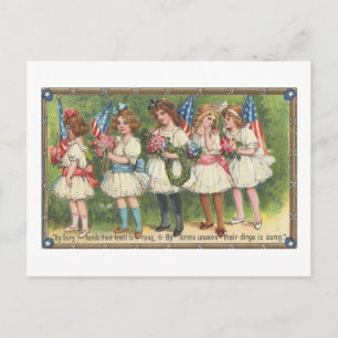 Cartão Postal USA Girls with Flagage Americana