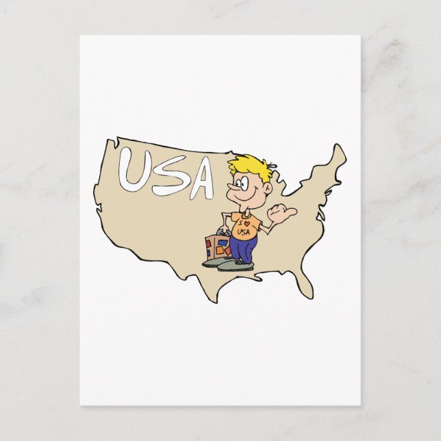 Cartão Postal USA Map Cartoon Art (Frente)