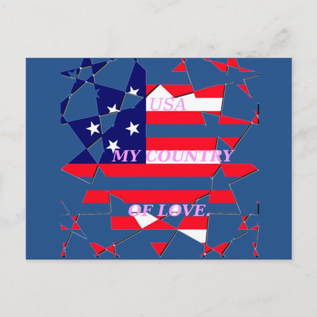 Cartão Postal USA Star Spangled Love My Country of Love (Frente)