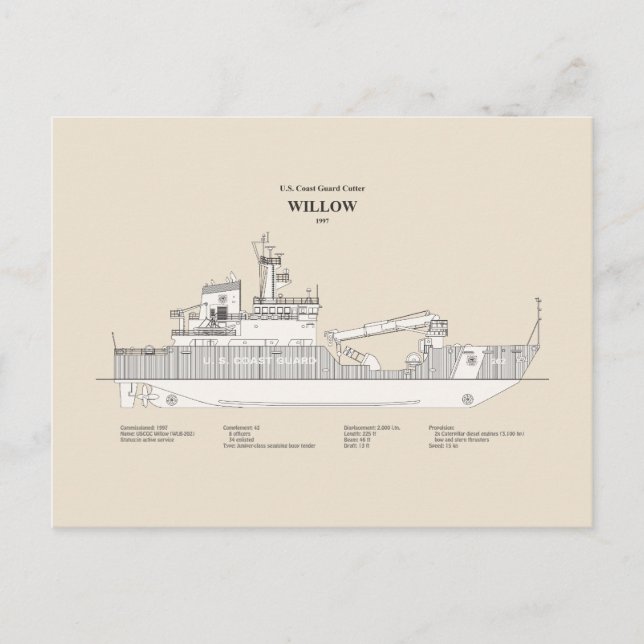 Cartão Postal USCG Cutter Willow wlb- 202 - SBD (Frente)