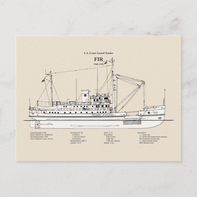 Cartão Postal USCG Tender Fir wlm- 212 - SBD (Frente)
