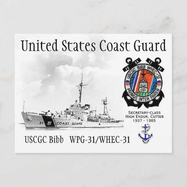 CARTÃO POSTAL USCGC BIBB WPG-31/WHEC-31 (Frente)