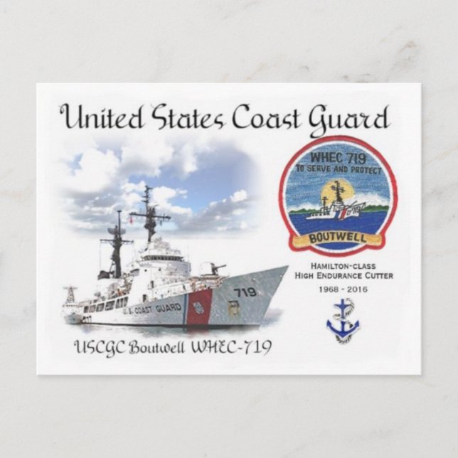 CARTÃO POSTAL USCGC BOUTWELL WHEC-719 CUTTER (Frente)