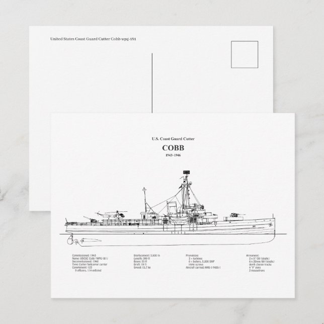 Cartão Postal USCGC Cobb wpg-181 - BD (Frente/Verso)