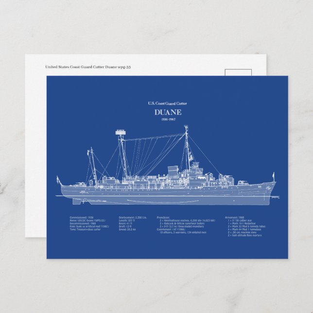 Cartão Postal USCGC Duane wpg-33 - ABD (Frente/Verso)