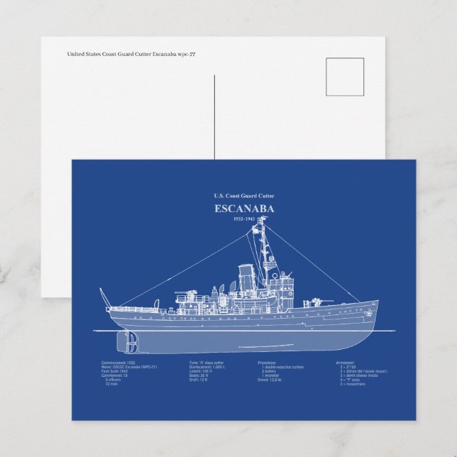 Cartão Postal USCGC Escanaba wpc-77 - ABD (Frente/Verso)