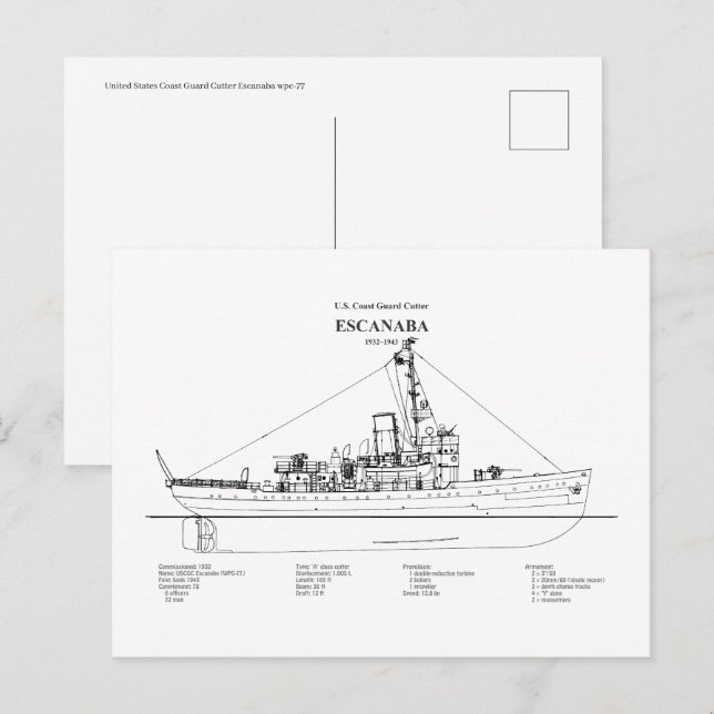 Cartão Postal USCGC Escanaba wpc-77 - BD (Frente/Verso)