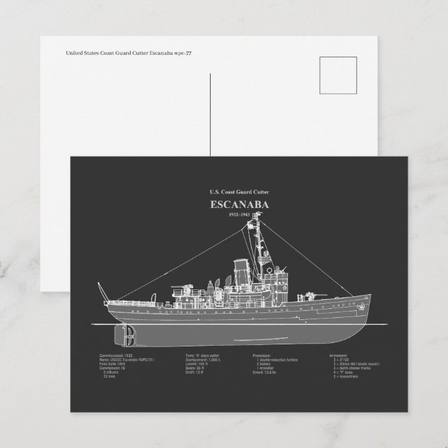Cartão Postal USCGC Escanaba wpc-77 - PD (Frente/Verso)
