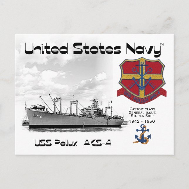 CARTÃO POSTAL USO POLLUX AKS-4 GENERAL ISSUE STORES SHIP (Frente)