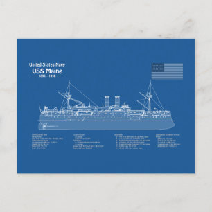 Cartão Postal USS Maine - Ship Blueprint Planos ABD