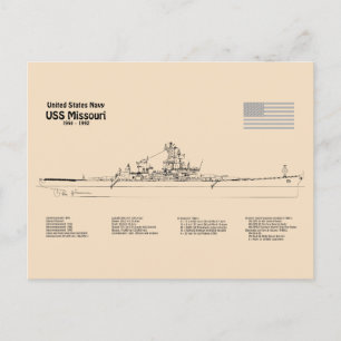 Cartão Postal USS Missouri - Entregar Planos de Esquema SD