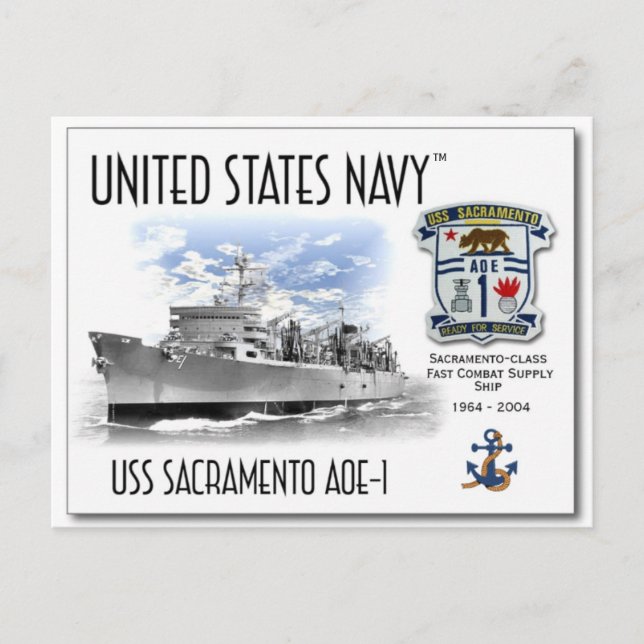 Cartão Postal USS SACRAMENTO AOE-1 SUPORTE AO COMBAT FAST - Cart (Frente)