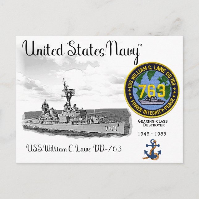CARTÃO POSTAL USS WILLIAM C. LAWE DD-763  DESTROYER (Frente)