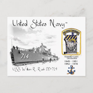Cartão Postal USS WILLIAM R. Rush DD-714 DESTROYER