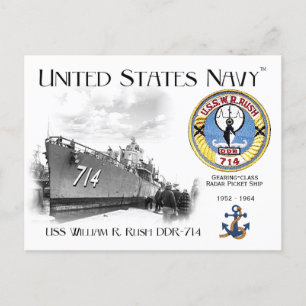 CARTÃO POSTAL USS WILLIAM R. RUSH DDR-714 RADAR PICKET POSTCARD