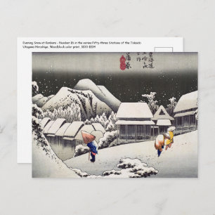 Cartão Postal Utagawa Hiroshige - Neve à noite em Kanbara