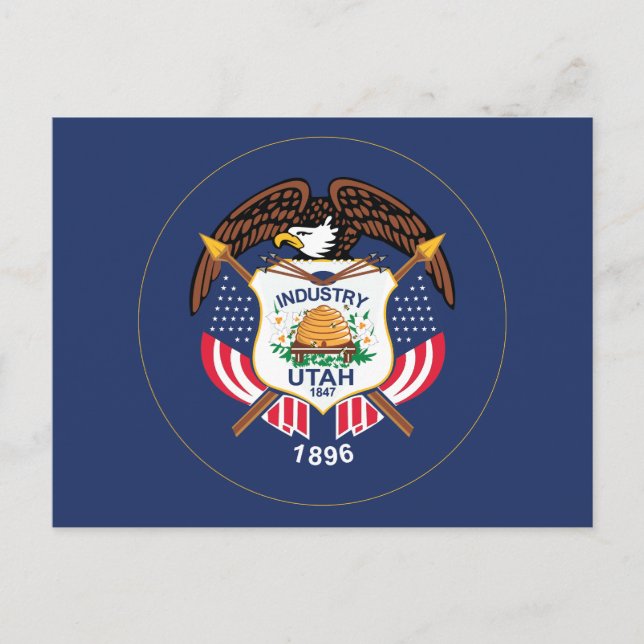 Cartão Postal Utah State Flag Modern Beehive Star Land of Zion (Frente)