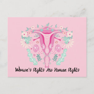 Cartão Postal Útero Floral Rosa Os Direitos das Mulheres São Dir
