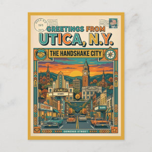 Cartão Postal Utica NY “A Cidade do Aperto de Mão” Retro anos 19
