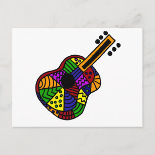 Cartão Postal UV - Design de Violão Colorido de Arte Folar