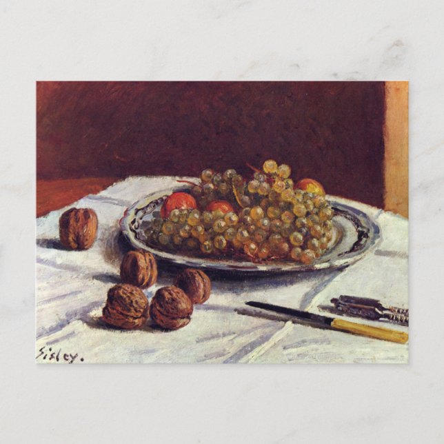 Cartão Postal Uvas e nozes em um Impressionista Sisley de Mesa (Frente)