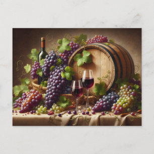 Cartão Postal Uvas e Vinho Ainda Vidas