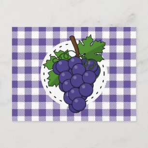 Cartão Postal Uvas no Xadrez Violeta Branco