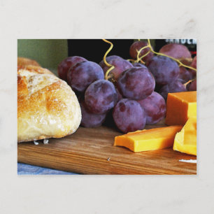 Cartão Postal Uvas Pão Cheddar Queijo De Cheddar, Vida Estática