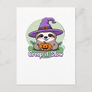 Cartão Postal Vá Devagar � Camisa de Preguiça Fofa de Halloween