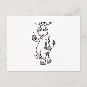 Cartão Postal vaca boba bebendo leite