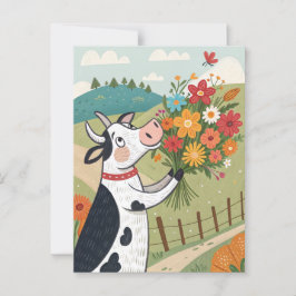 Cartão Postal Vaca com flores engraçada e fofa