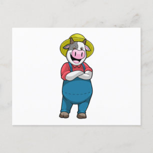 Cartão Postal Vaca como Fazendeiro com Chapéu