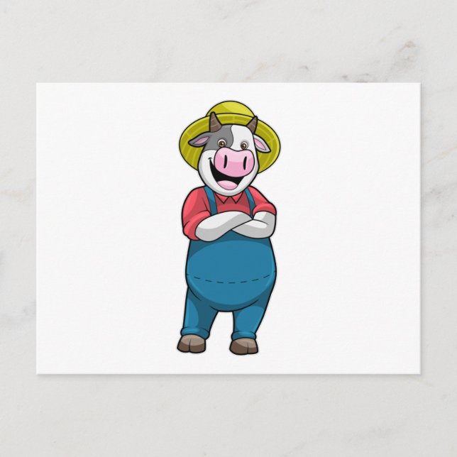 Cartão Postal Vaca como Fazendeiro com Chapéu (Frente)