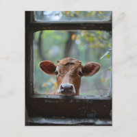 Vaca curiosa olhando através de uma janela