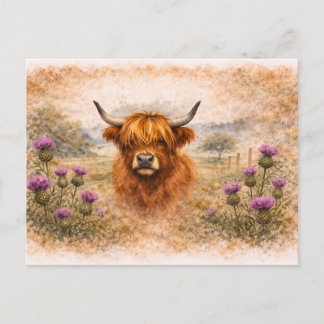 Cartão Postal Vaca das Terras Altas - Animais em Aquarela