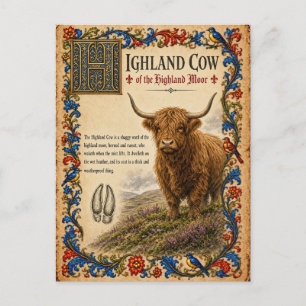 Cartão Postal Vaca das Terras Altas, Arte do Bestiário Medieval