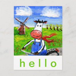 Cartão Postal Vaca de bicicleta