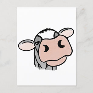 Cartão Postal vaca de desenho animado preto branco rosa beijo ci