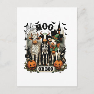 Cartão Postal Vaca de Halloween Moo ou Boo